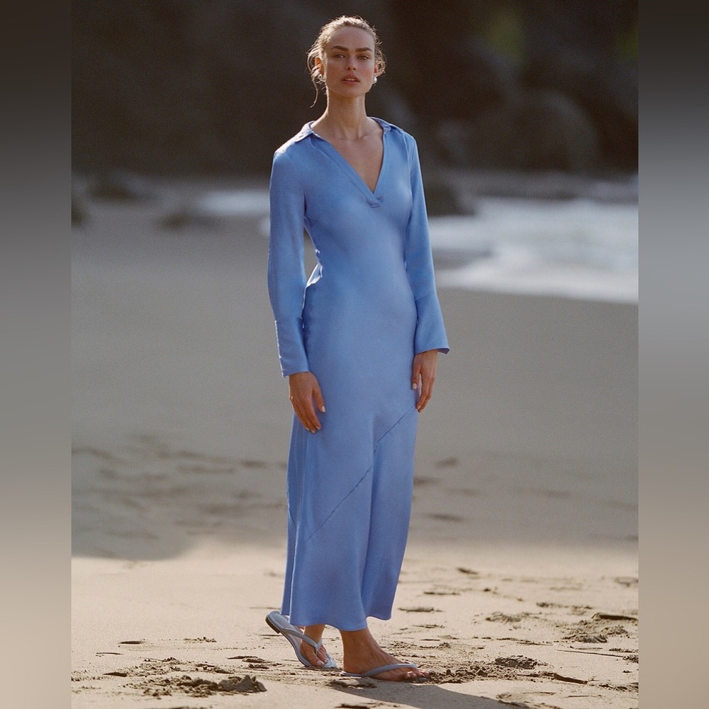 J.Crew Limited-edition maxi collared slip dress in shiny crepe - Picture 2 of 8